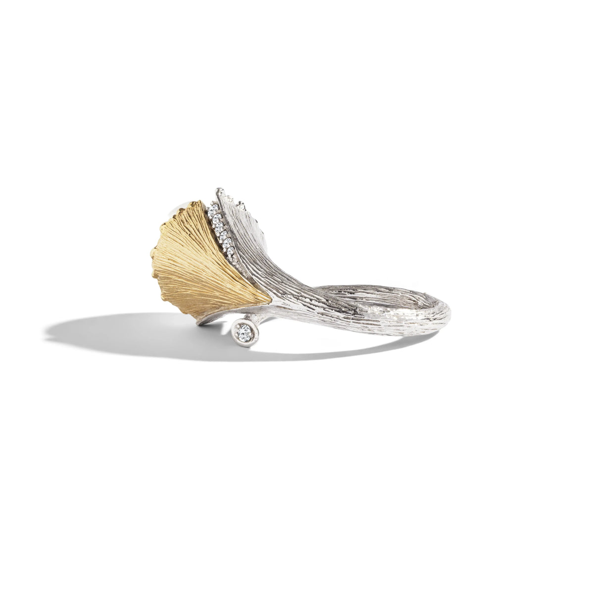 Butterfly Ginkgo Ring with Moonstone and Diamonds - Bypass
