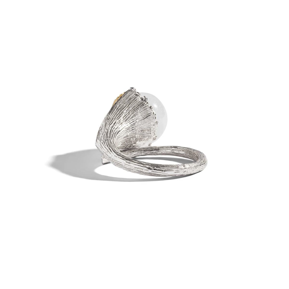 Butterfly Ginkgo Ring with Moonstone and Diamonds - Bypass