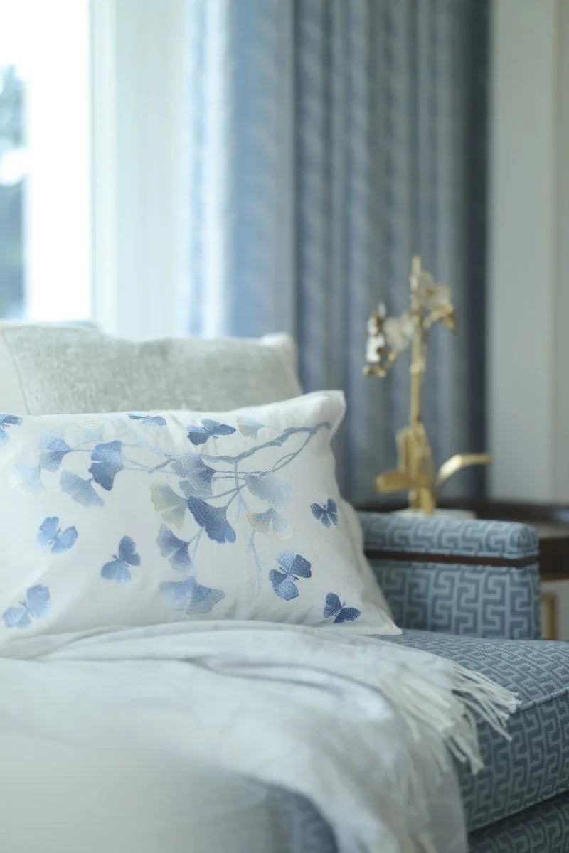 Michael Aram Butterfly Ginkgo Ombre Embroidered Dec Pillow Sky and Crème