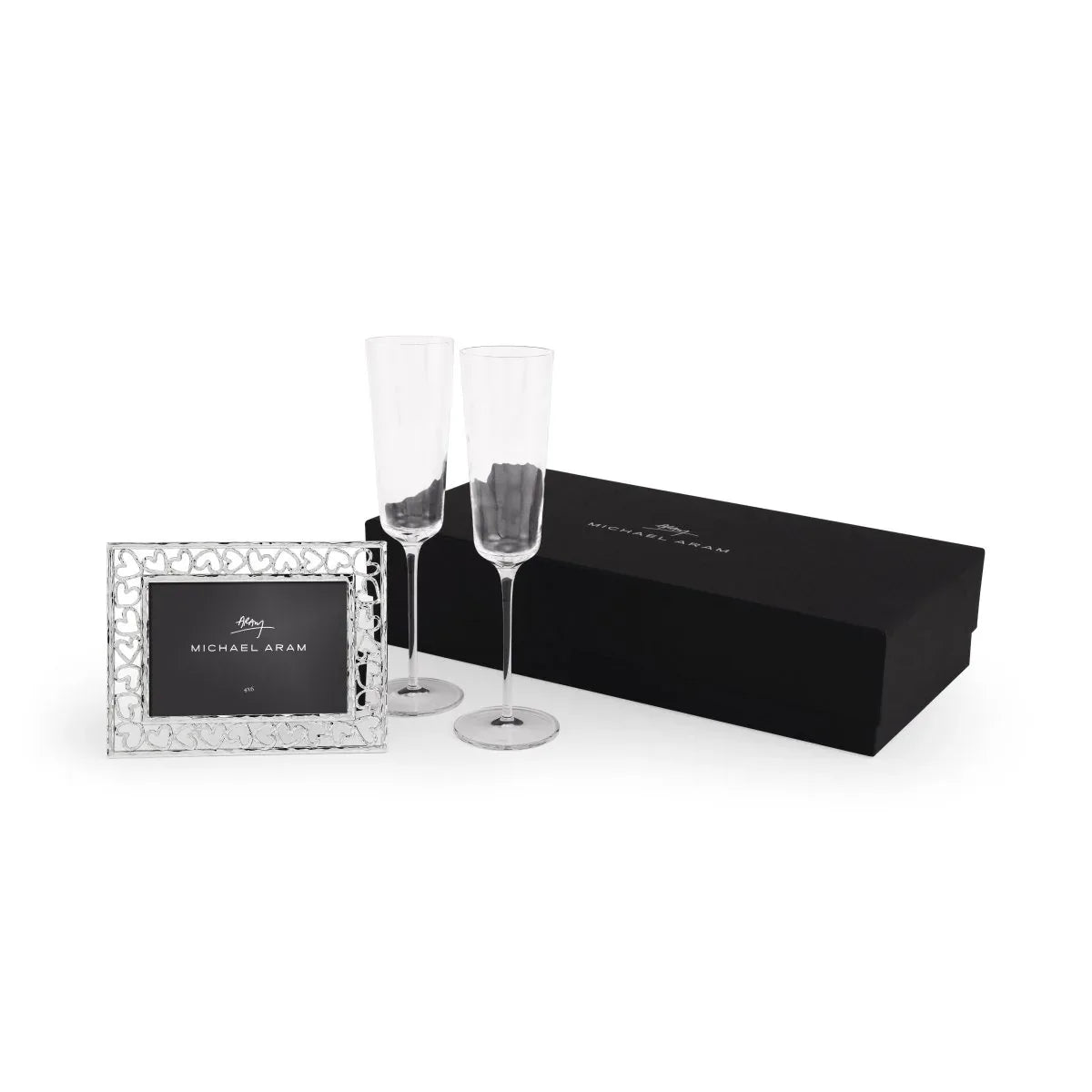 Engagement Photo Frame - 4x6 Inch Mirror Frame With Diamante Heart & Flute Design - Sparkly Gift