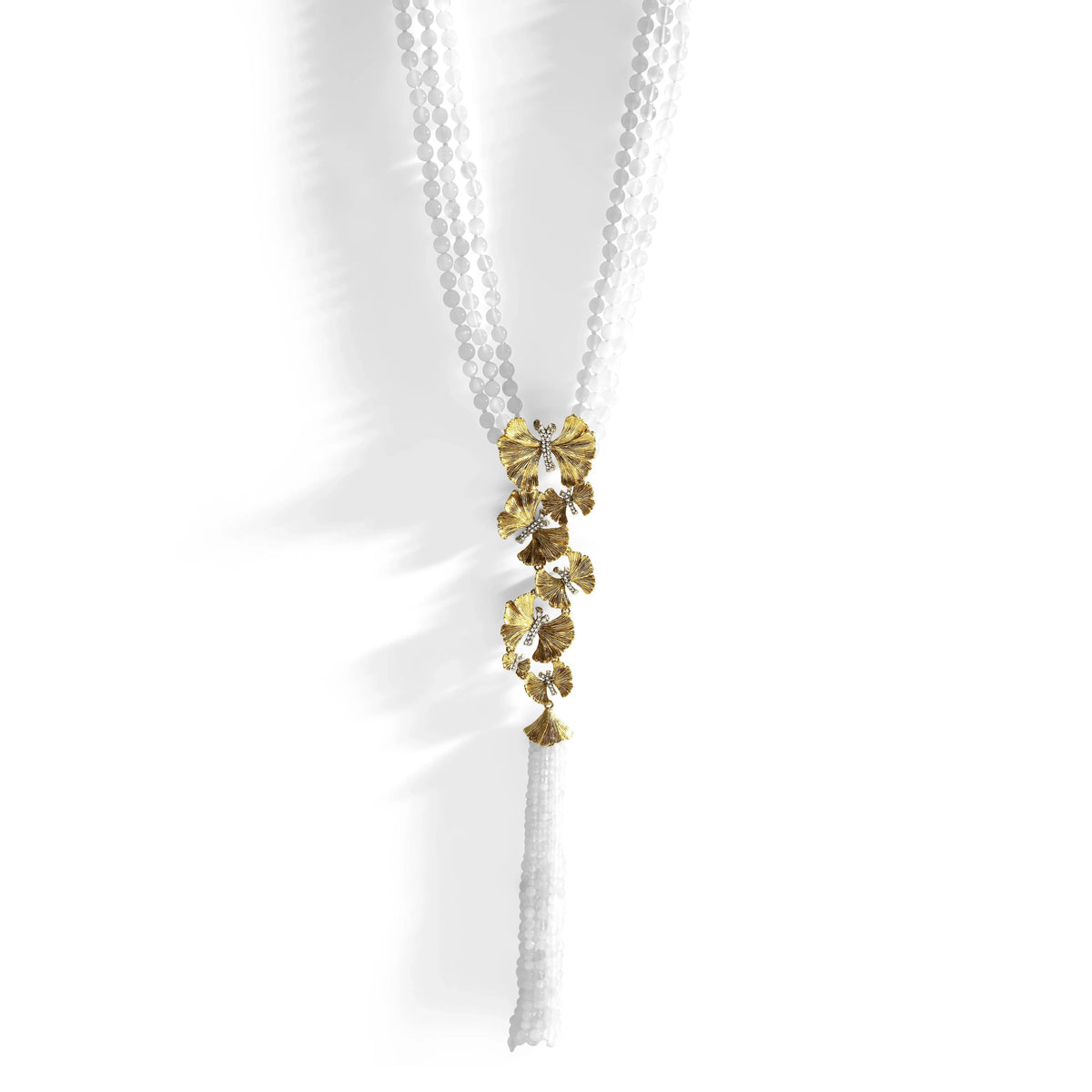 Michael Aram Butterfly Ginkgo Tassel Necklace with Moonstone and Diamonds