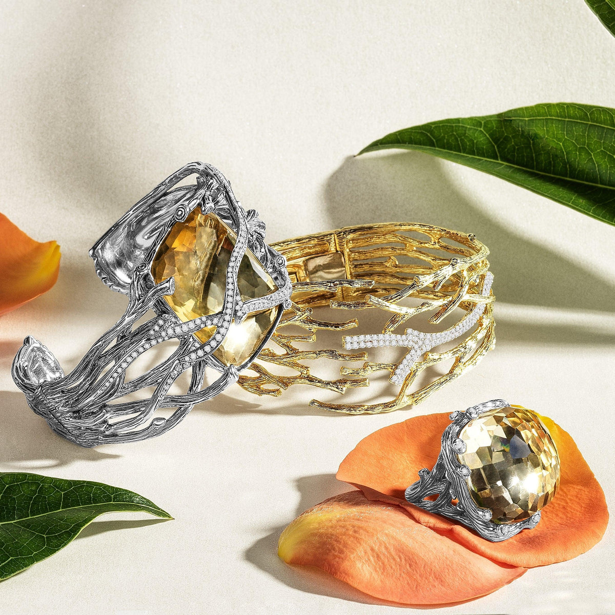 Michael Aram Enchanted Forest Ring with Gold Doublet and Diamonds