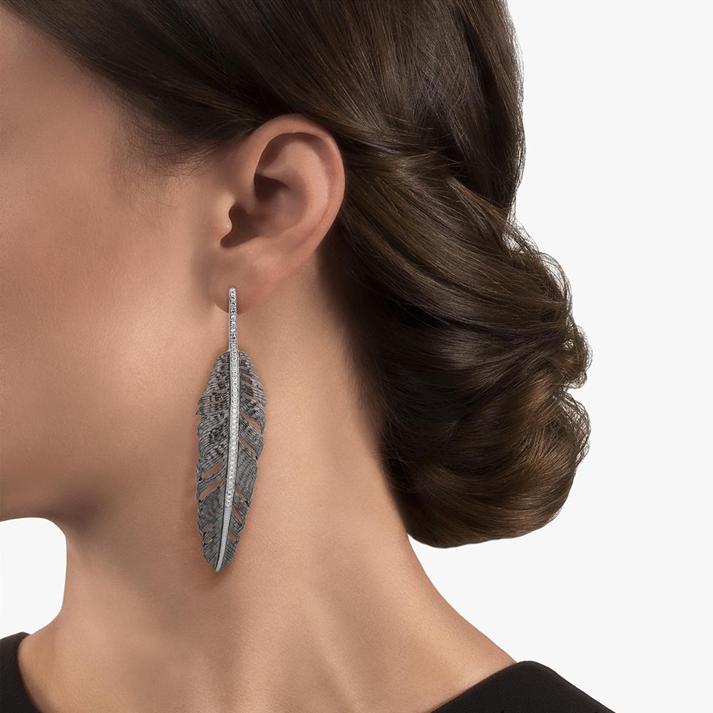 Feather 70mm Earrings with Diamonds