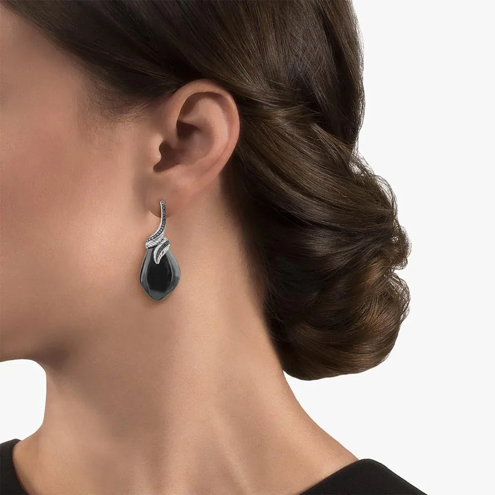 Michael Aram Feather Earrings with Black Onyx and Diamonds