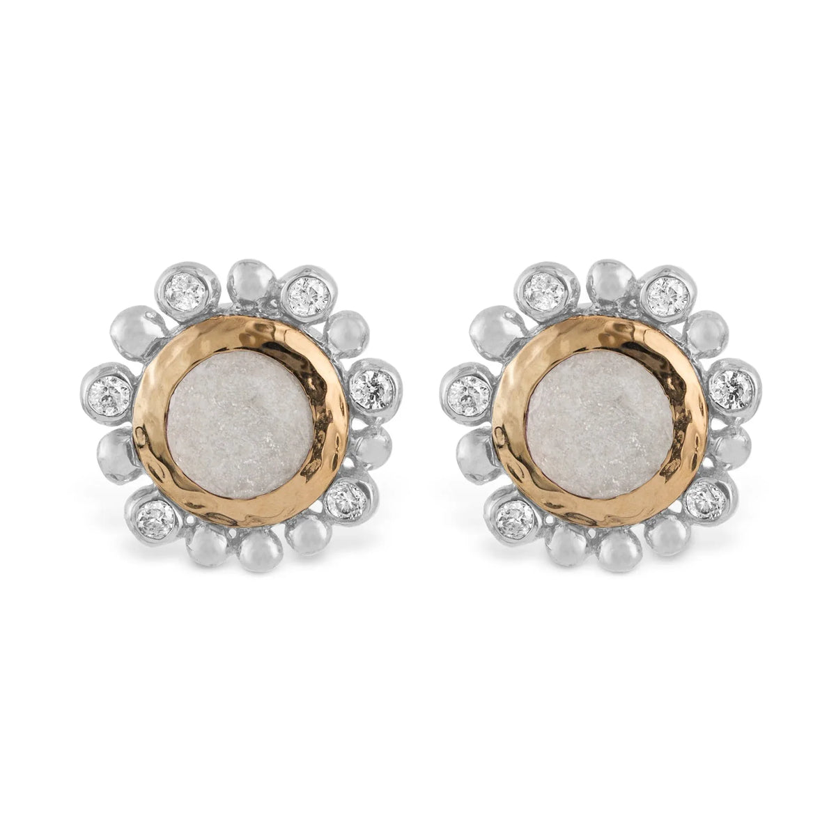 Michael Aram Molten 5mm Round Stud Earrings w/ Mother of Pearl Doublet in 18K Yellow Gold & Sterling Silver