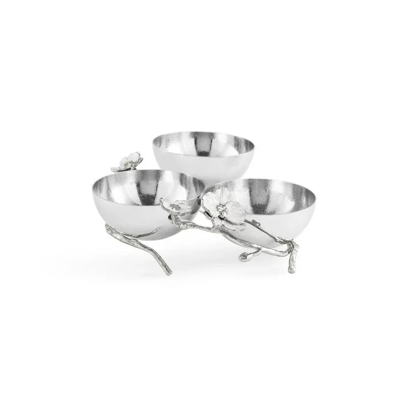 Silver Orchid Triple Bowl