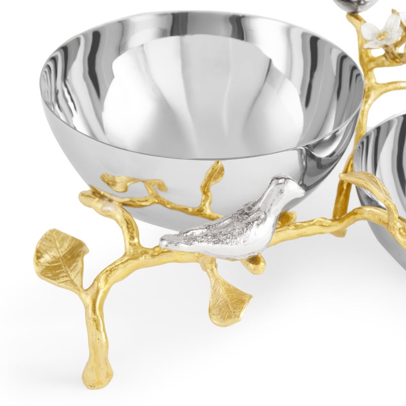 Lovebirds Silver &amp; Gold Double Dish
