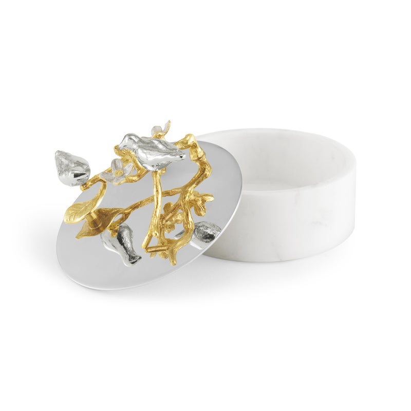 Lovebirds Silver &amp; Gold Trinket Box