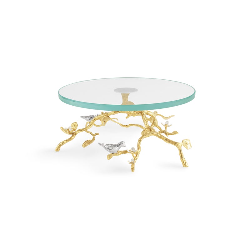 Lovebirds Silver &amp; Gold Glass Cakestand