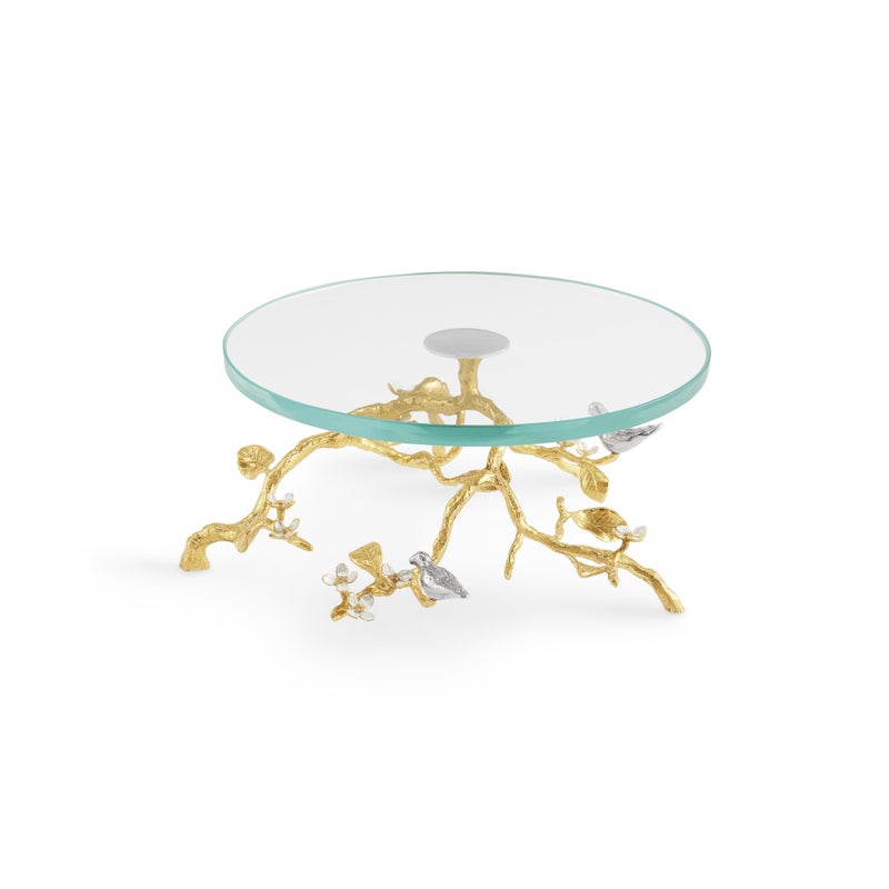 Lovebirds Silver &amp; Gold Glass Cakestand