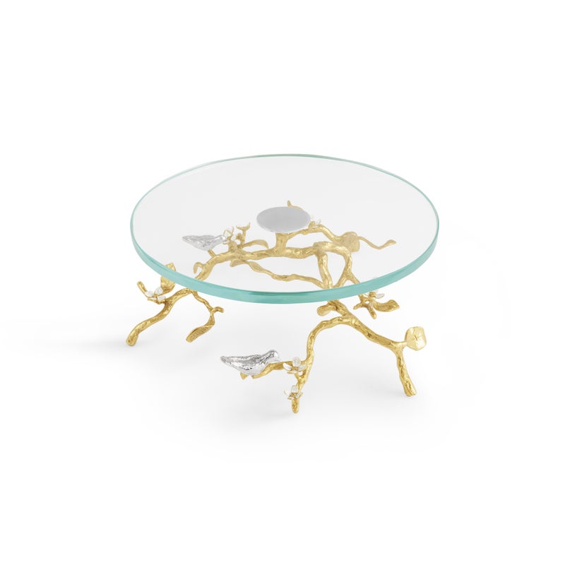 Lovebirds Silver &amp; Gold Glass Cakestand