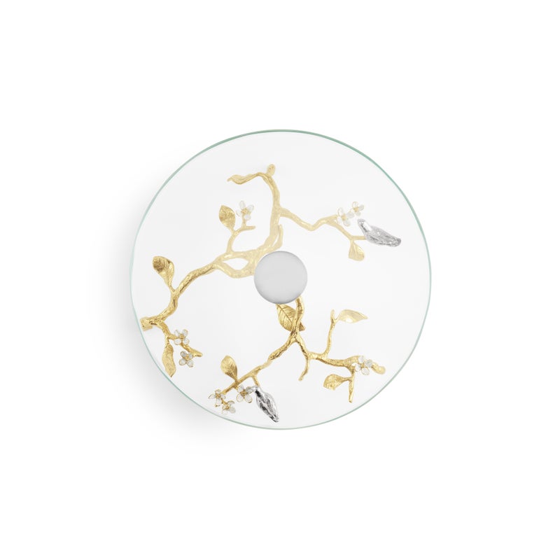 Lovebirds Silver &amp; Gold Glass Cakestand