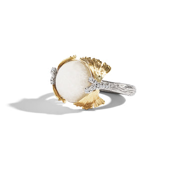 Butterfly Ginkgo Ring with Moonstone and Diamonds
