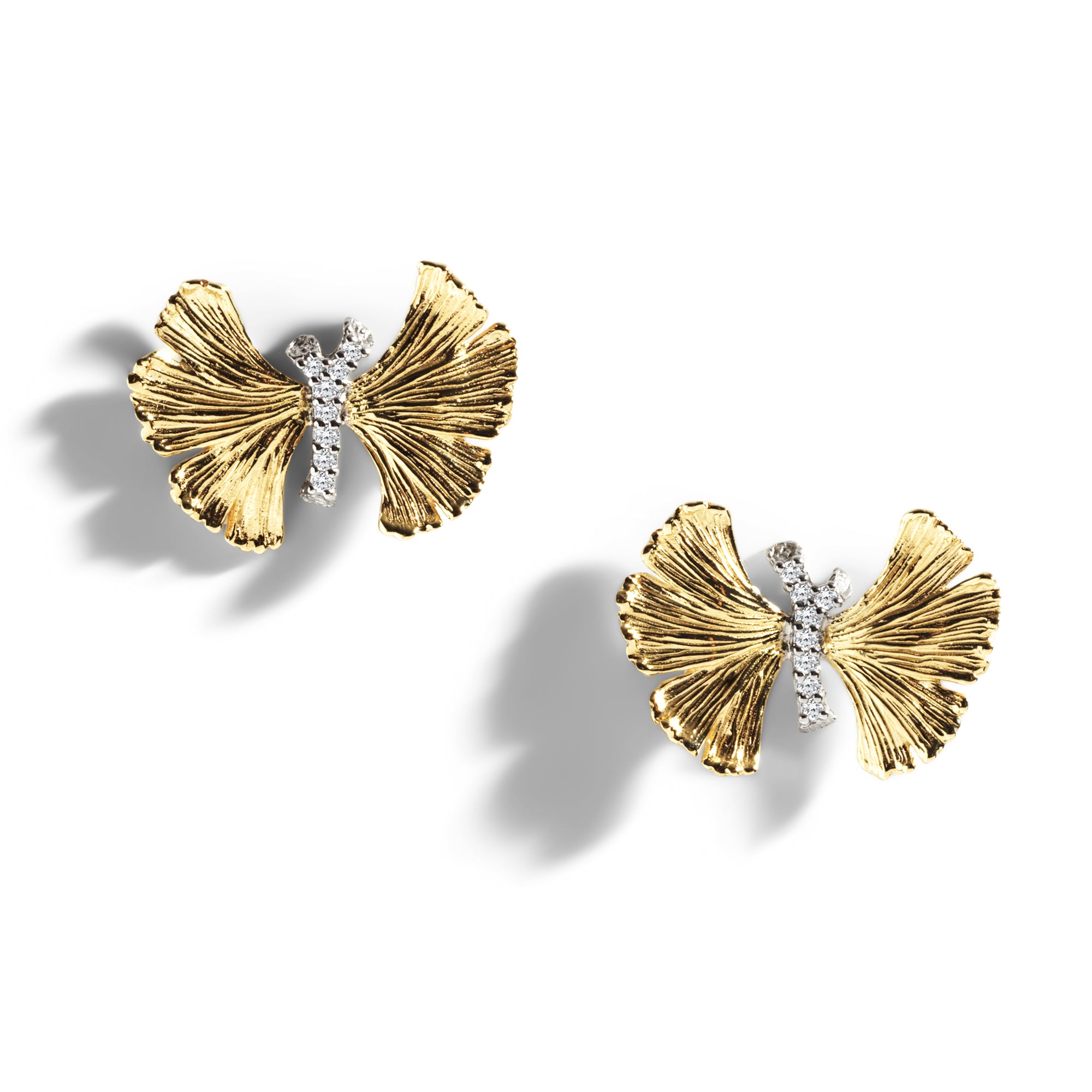 Butterfly Ginkgo 18mm Earrings with Diamonds