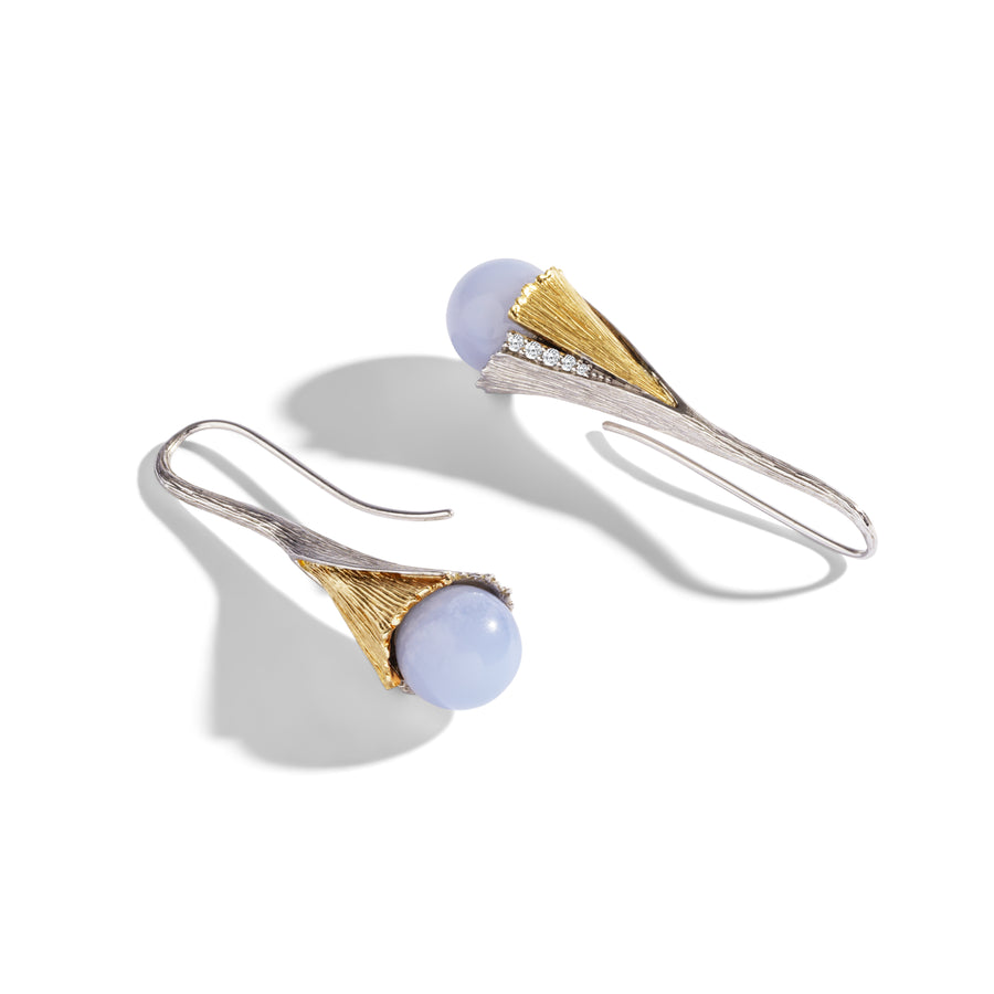 Butterfly Ginkgo Earrings with Chalcedony and Diamonds