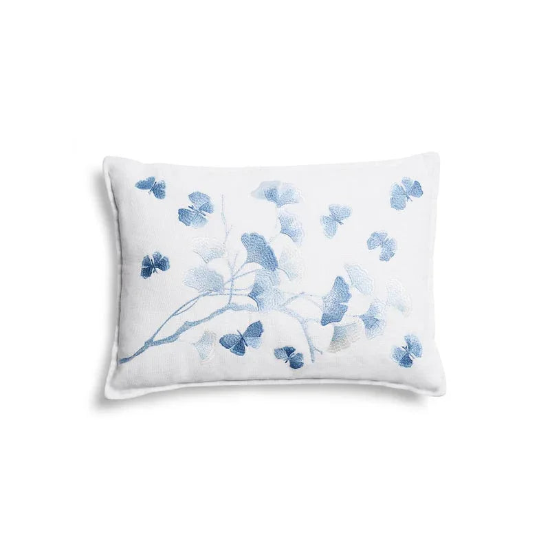 Butterfly Ginkgo Ombre Embroidered Dec Pillow Sky and Crème