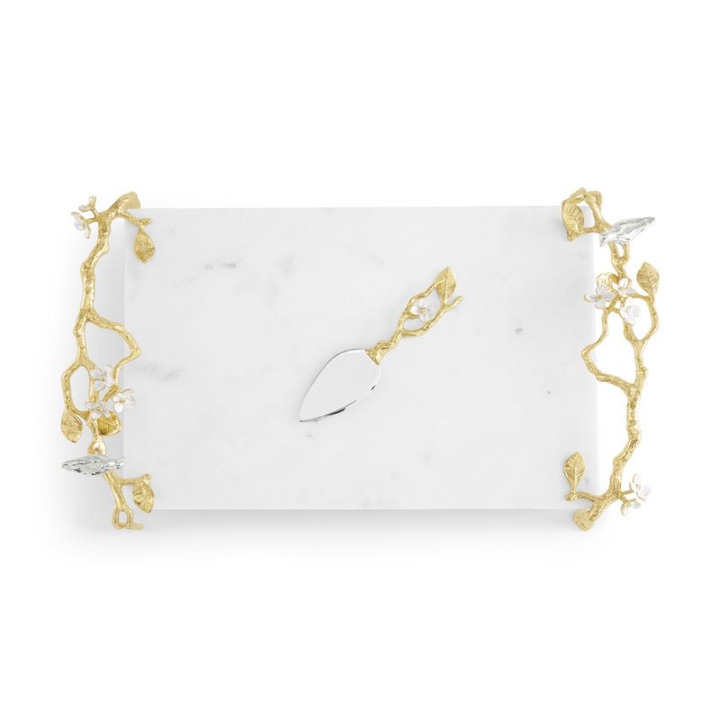 Michael Aram Lovebirds Silver & Gold Chesseboard w Knife