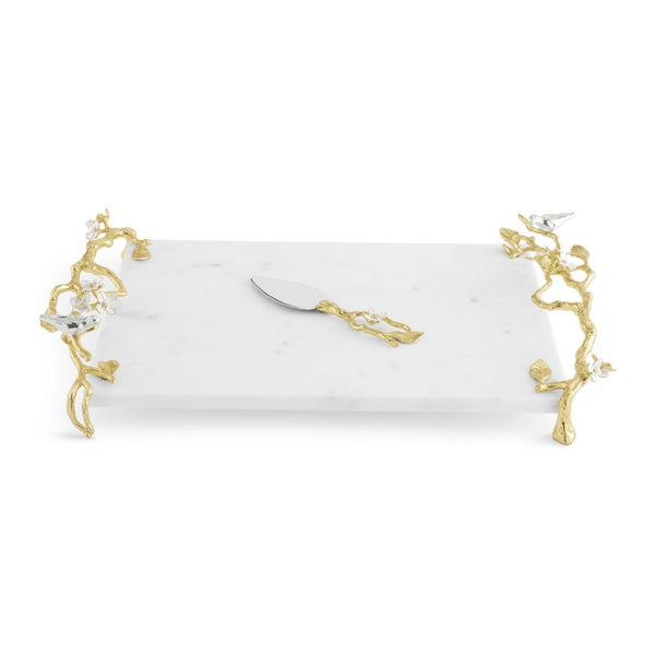 Michael Aram Lovebirds Silver & Gold Chesseboard w Knife