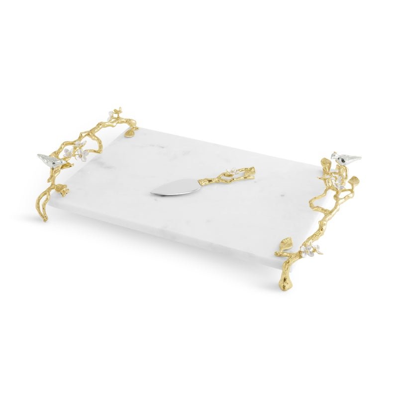 Michael Aram Lovebirds Silver & Gold Chesseboard w Knife