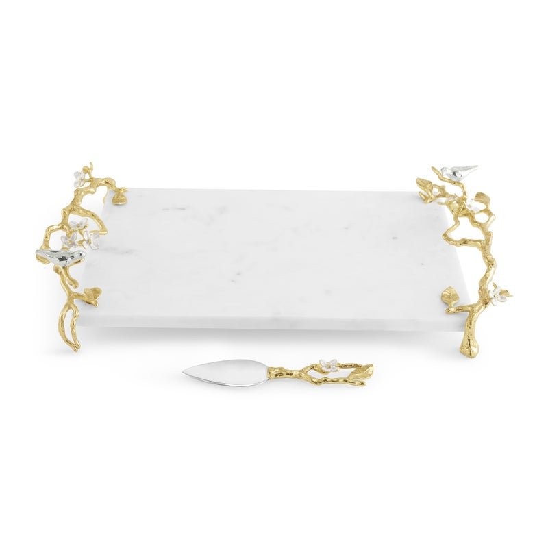 Michael Aram Lovebirds Silver & Gold Chesseboard w Knife