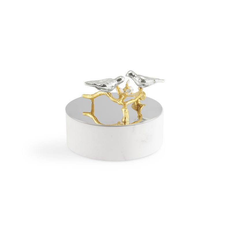 Michael Aram Lovebirds Silver & Gold Trinket Box