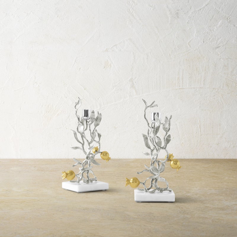 Michael Aram Pomegranate Silver &amp; Gold Candleholders S/2