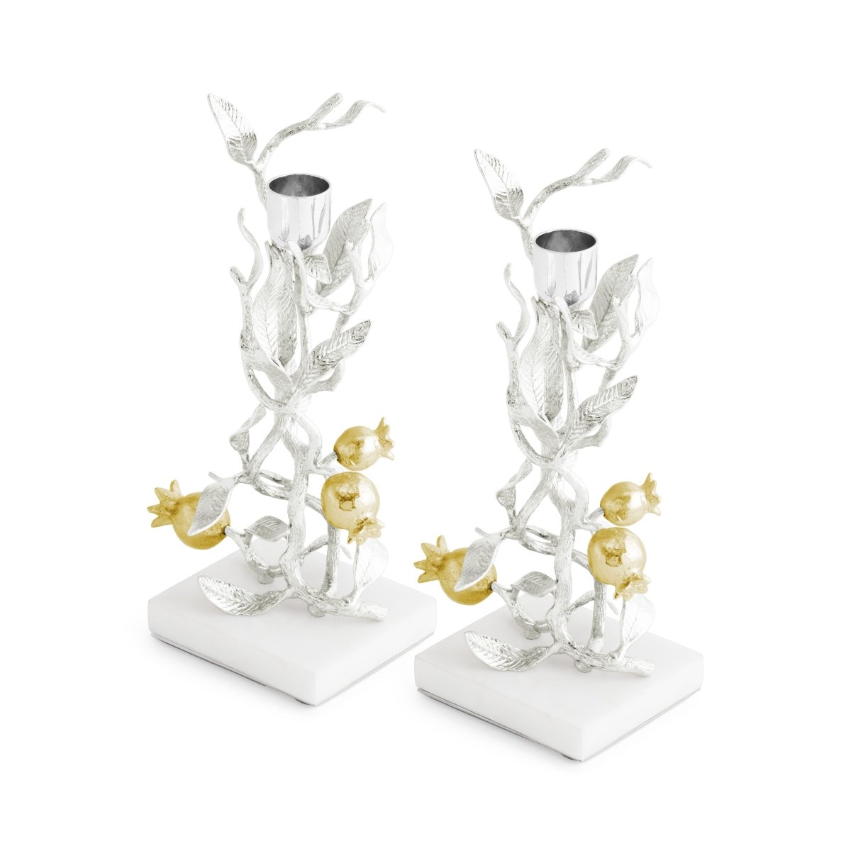 Michael Aram Pomegranate Silver &amp; Gold Candleholders S/2