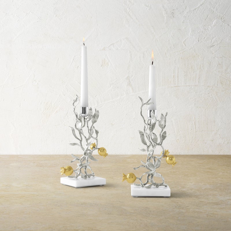 Michael Aram Pomegranate Silver & Gold Candleholders S/2