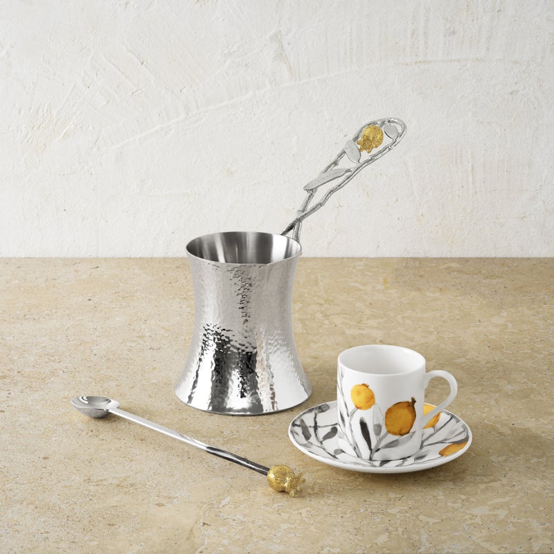 Michael Aram Pomegranate Silver &amp; Gold Coffee Pot w/ Spoon