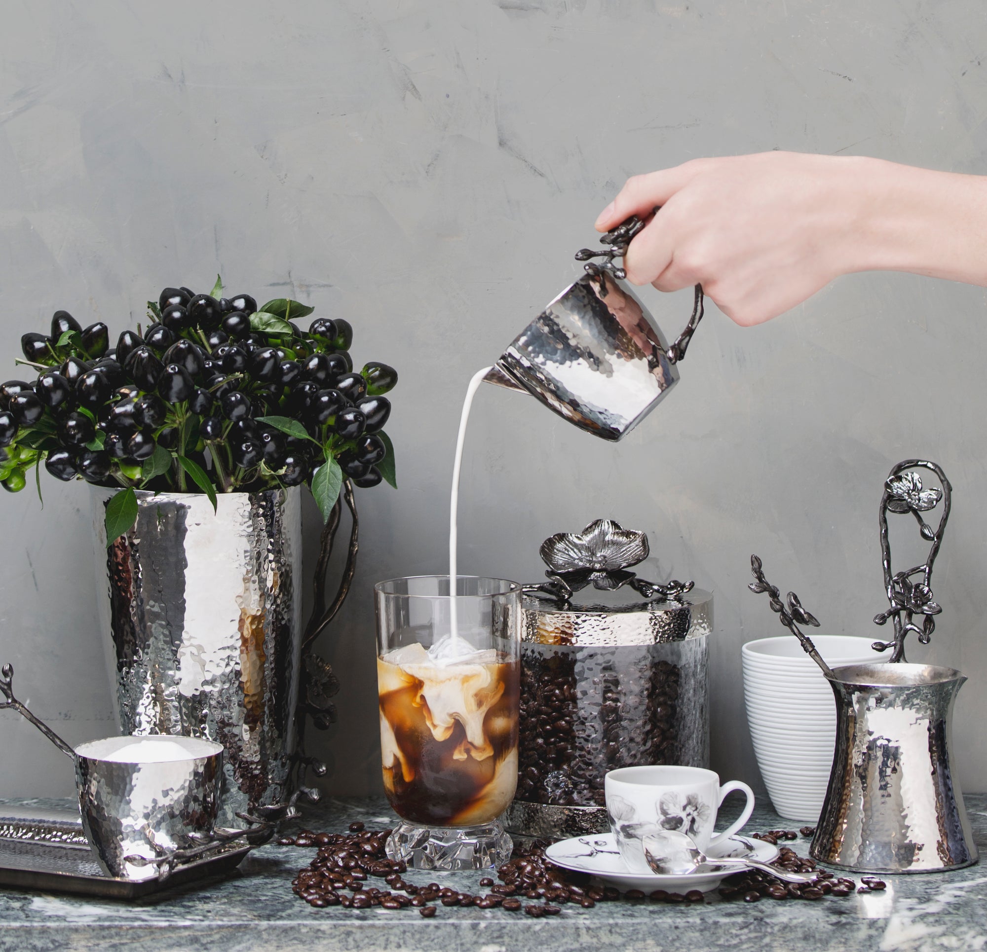 Michael Aram Black Orchid Coffee Pot &amp; Spoon