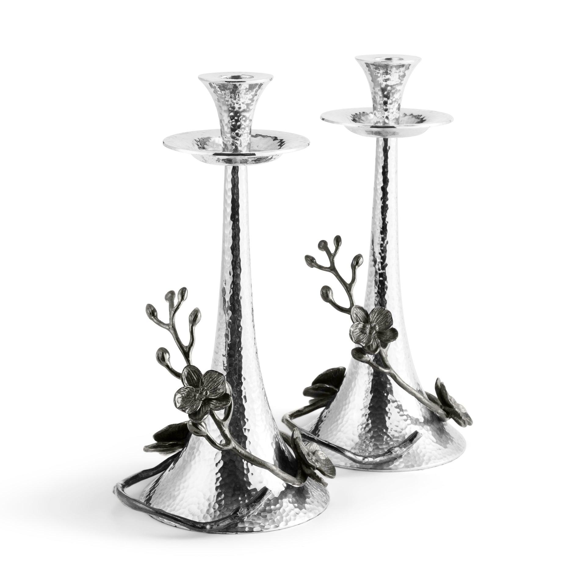 Two Silver Nickelplate Black Orchid Candleholders