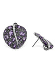 Michael Aram Botanical Leaf 25mm Earrings w/ Amethyst & Diamonds in Black Rhodium Sterling Silver & Sterling Silver