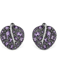 Michael Aram Botanical Leaf 25mm Earrings w/ Amethyst & Diamonds in Black Rhodium Sterling Silver & Sterling Silver