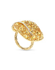 Michael Aram Botanical Leaf 31mm Ring w/ Yellow Sapphire & Diamonds In 18k Yellow Gold