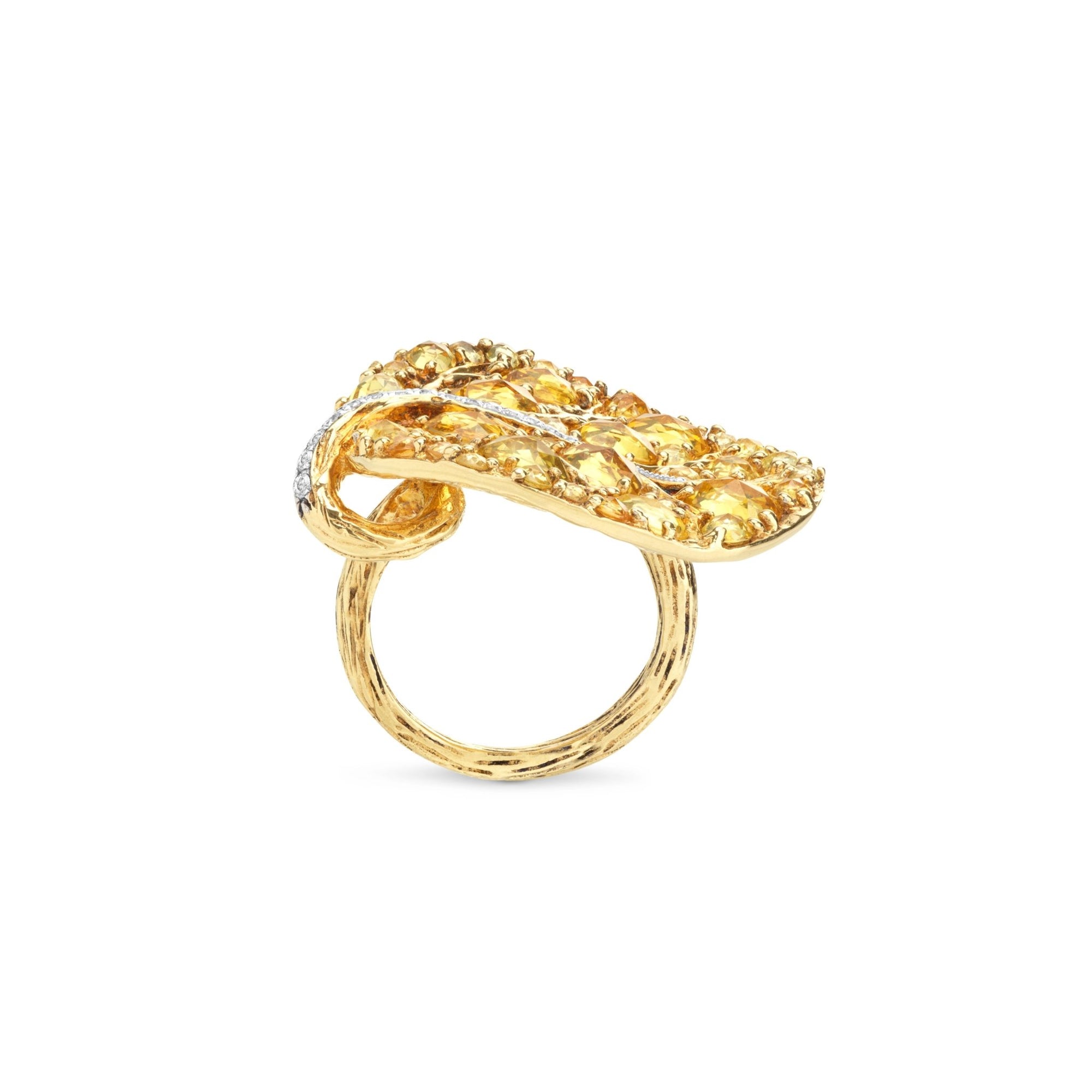 Michael Aram Botanical Leaf 31mm Ring w/ Yellow Sapphire & Diamonds In 18k Yellow Gold