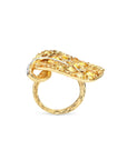 Michael Aram Botanical Leaf 31mm Ring w/ Yellow Sapphire & Diamonds In 18k Yellow Gold