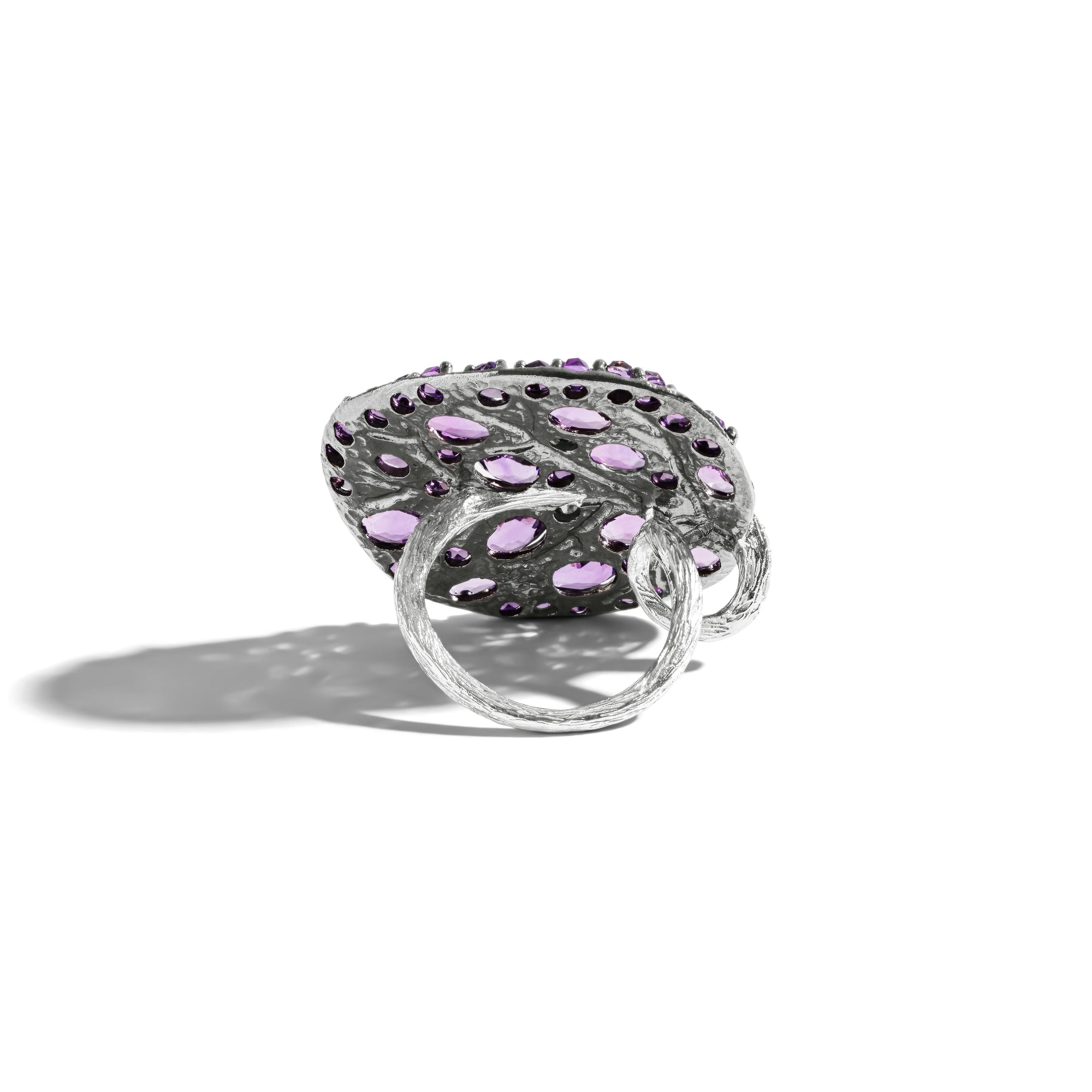 Michael Aram Botanical Leaf 31mm Ring with Amethyst and Diamonds