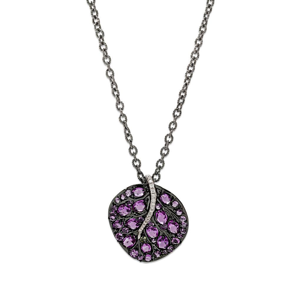 Michael Aram Botanical Leaf 32mm Necklace with Amethyst and Diamonds