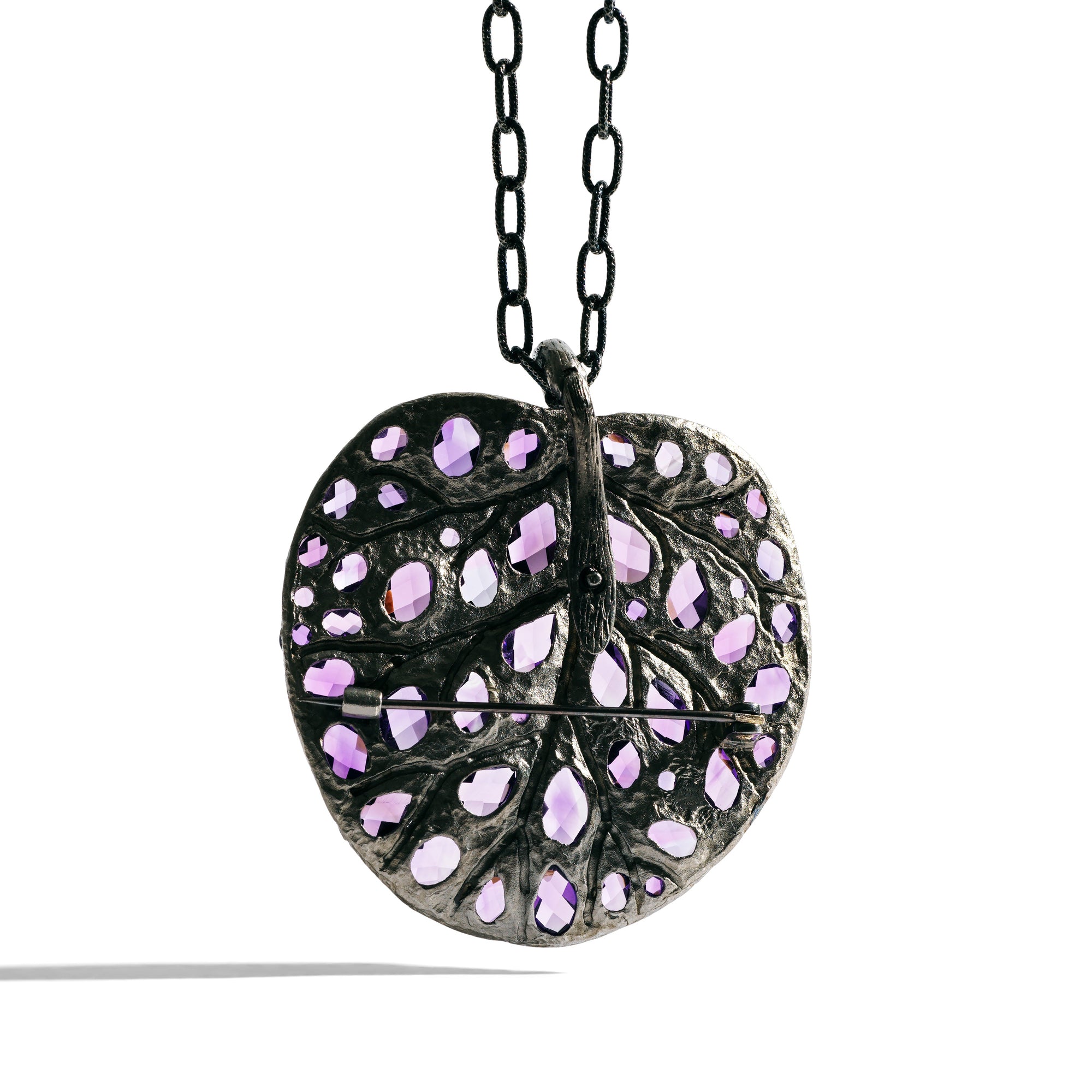 Michael Aram Botanical Leaf 53mm Necklace with Amethyst and Diamonds