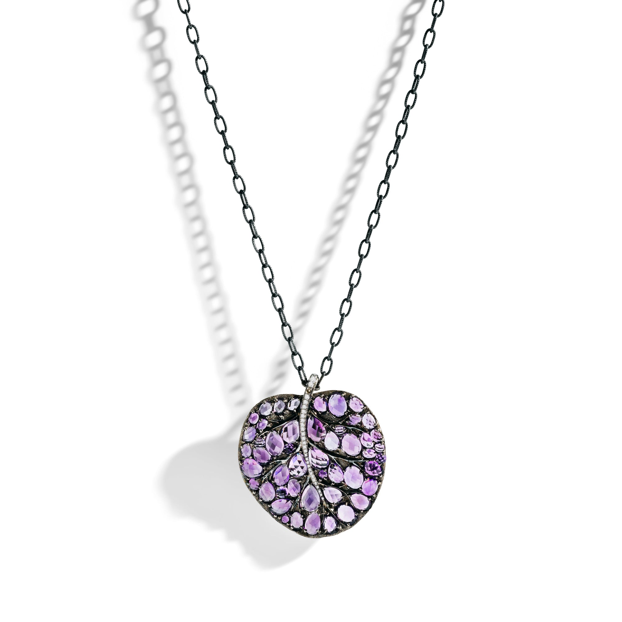 Michael Aram Botanical Leaf 53mm Necklace with Amethyst and Diamonds