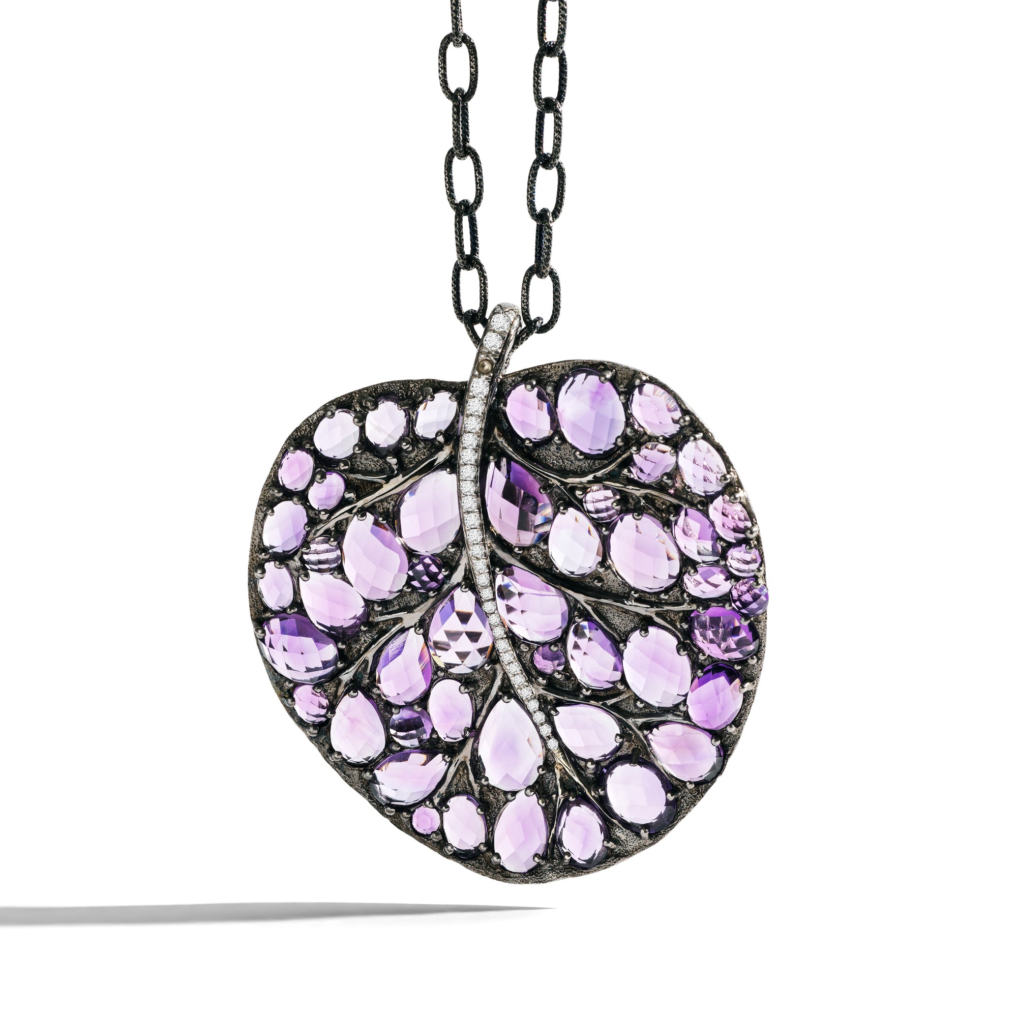 Michael Aram Botanical Leaf 53mm Necklace with Amethyst and Diamonds