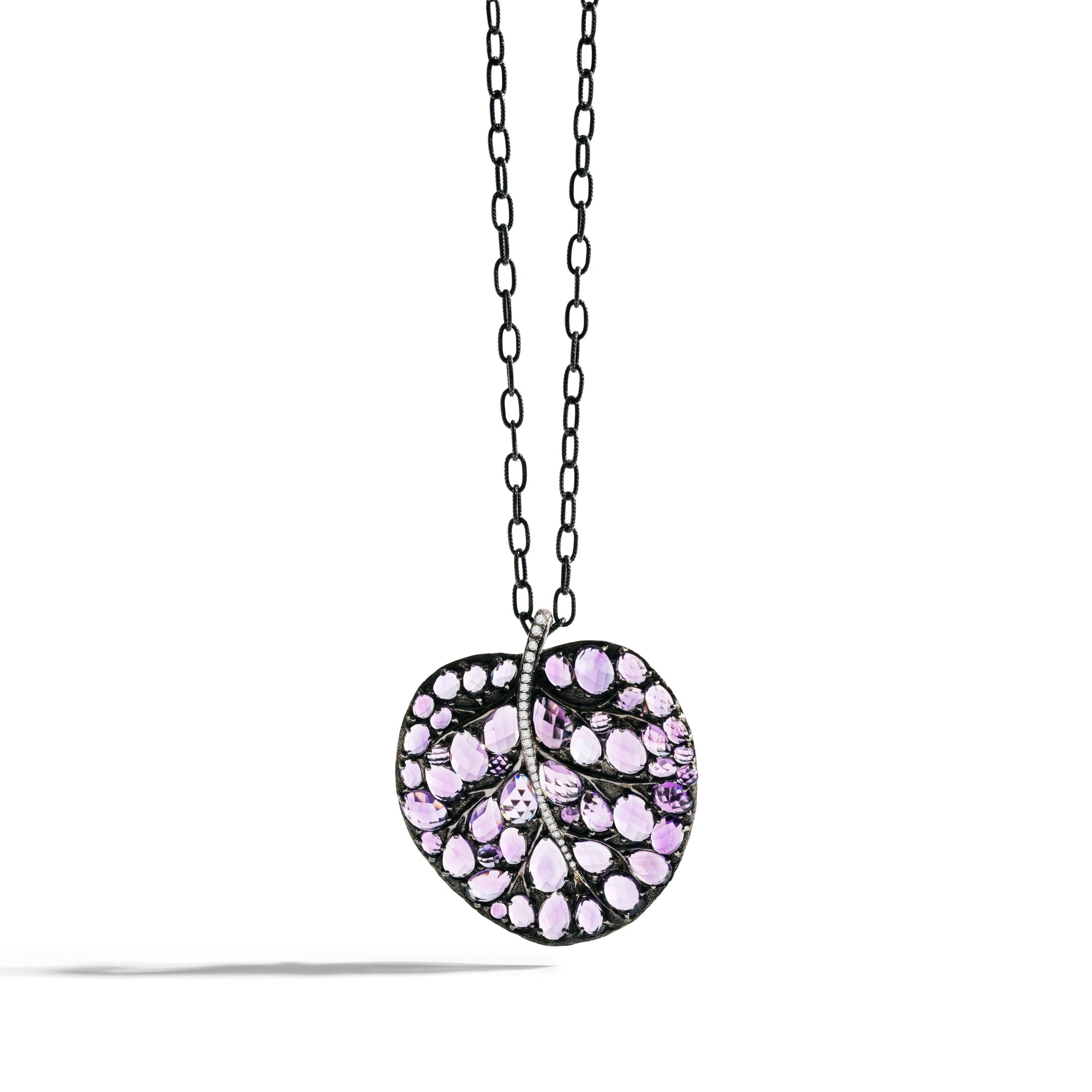 Michael Aram Botanical Leaf 53mm Necklace with Amethyst and Diamonds