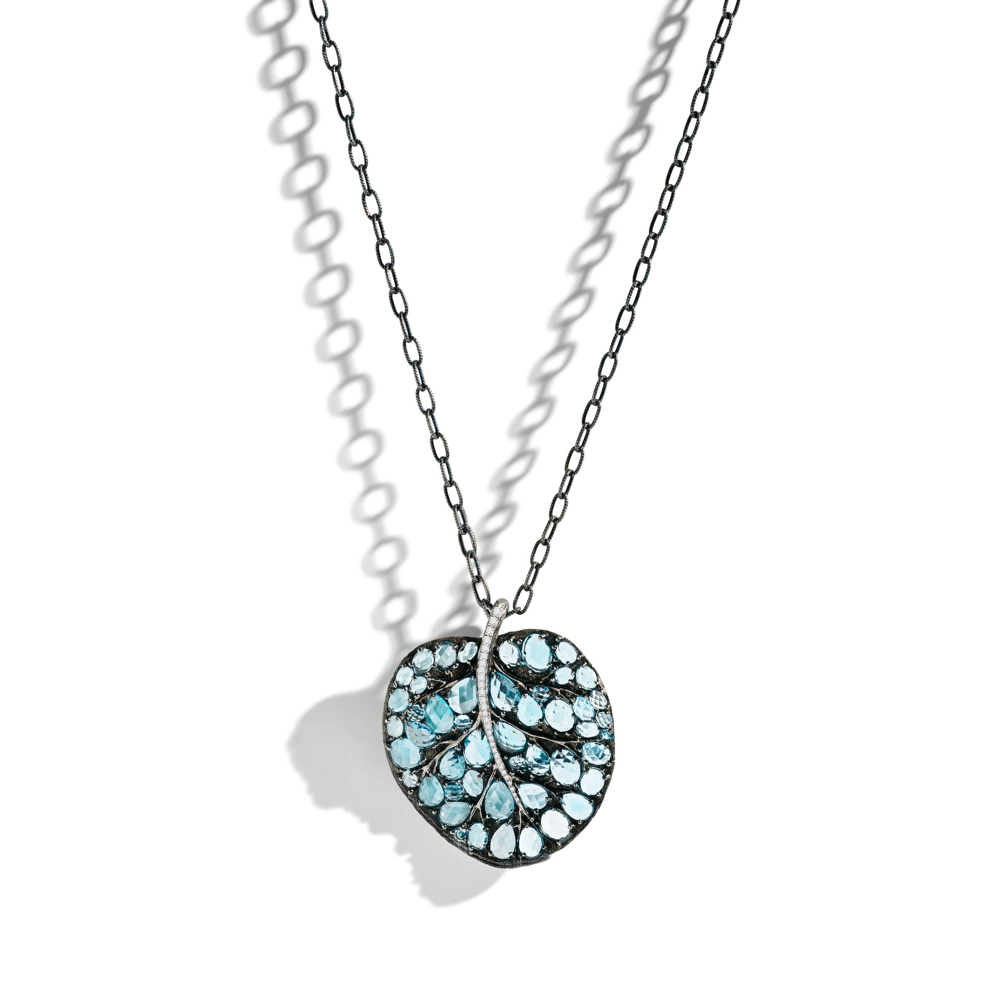 Michael Aram Botanical Leaf 53mm Necklace with Blue Topaz and Diamonds