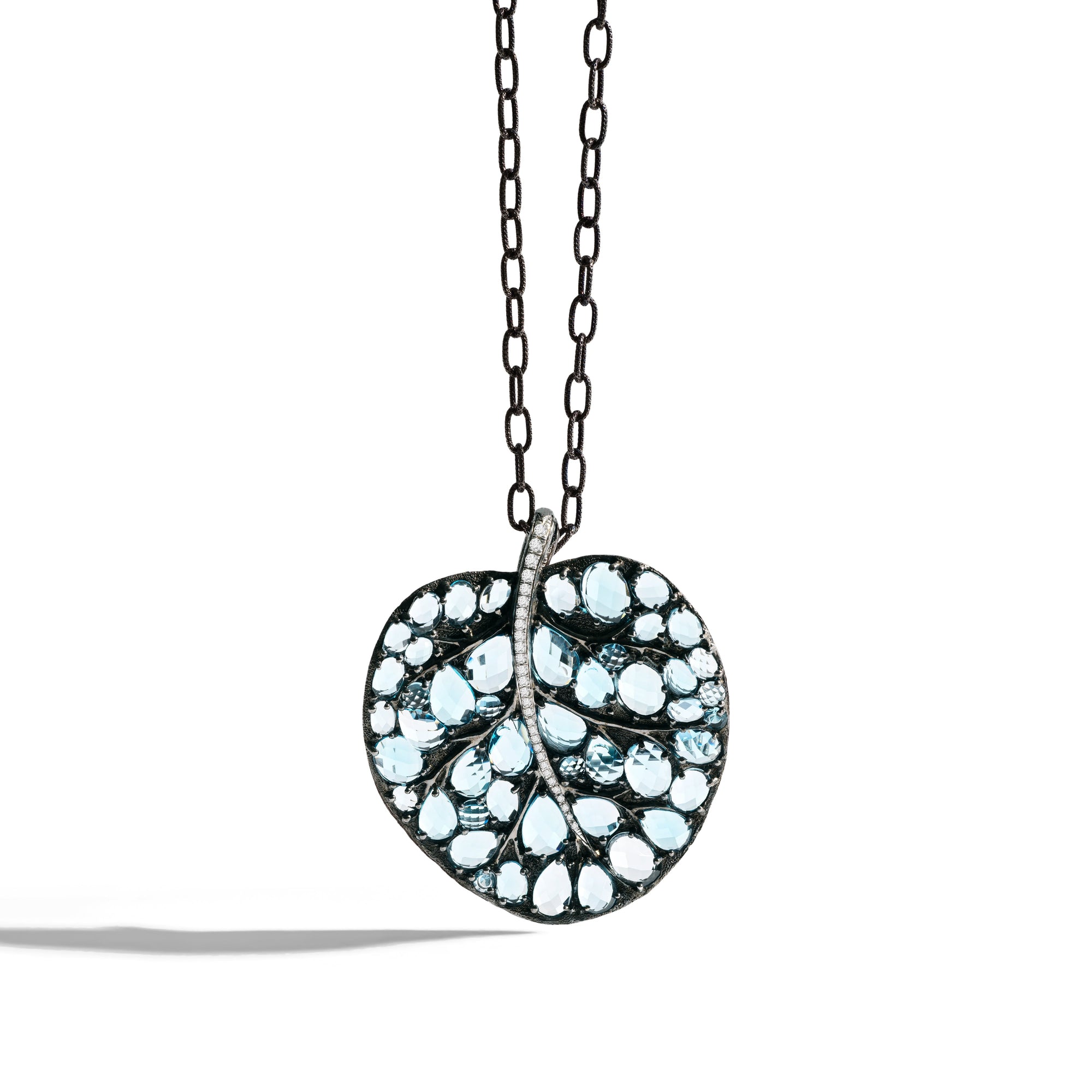 Michael Aram Botanical Leaf 53mm Necklace with Blue Topaz and Diamonds