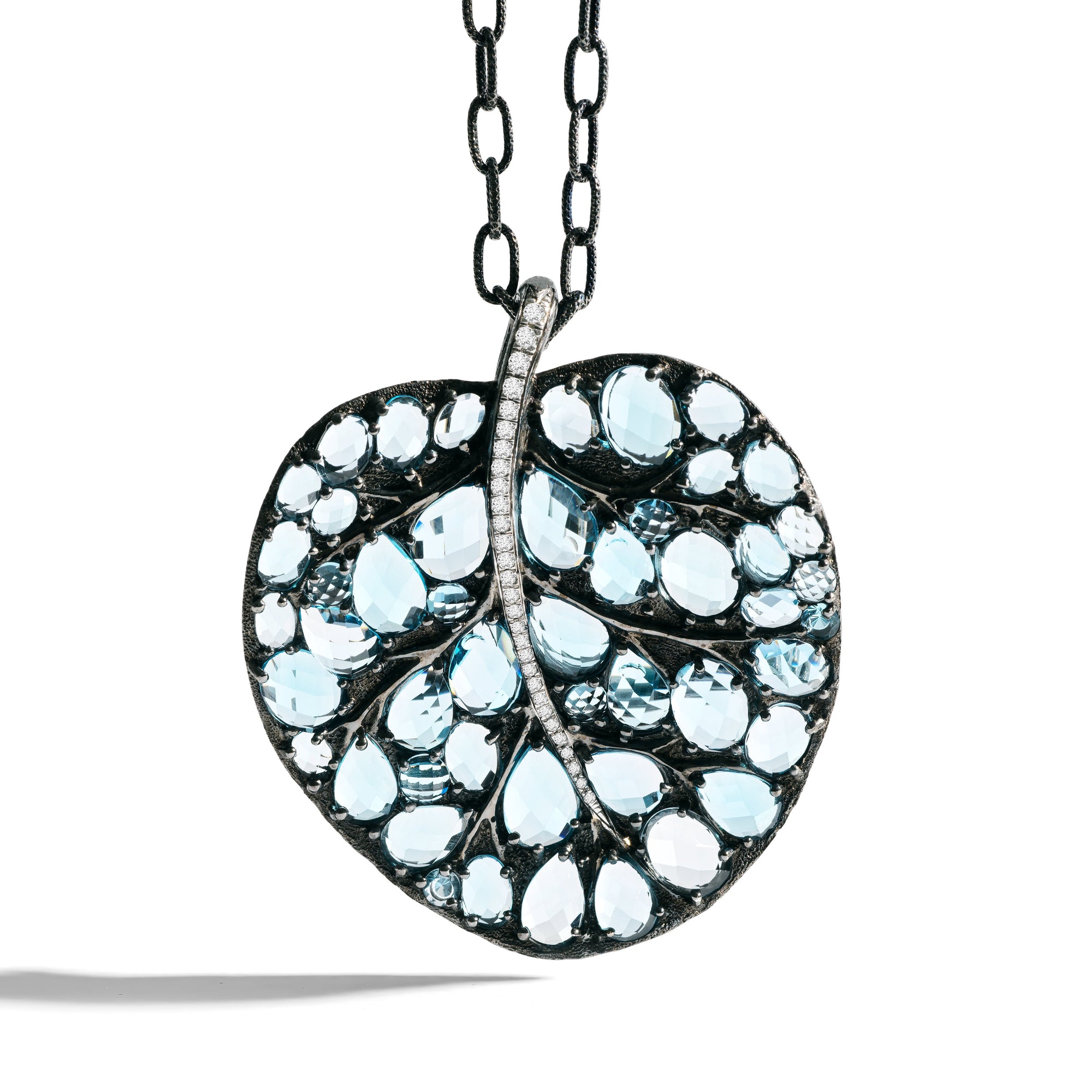 Michael Aram Botanical Leaf 53mm Necklace with Blue Topaz and Diamonds