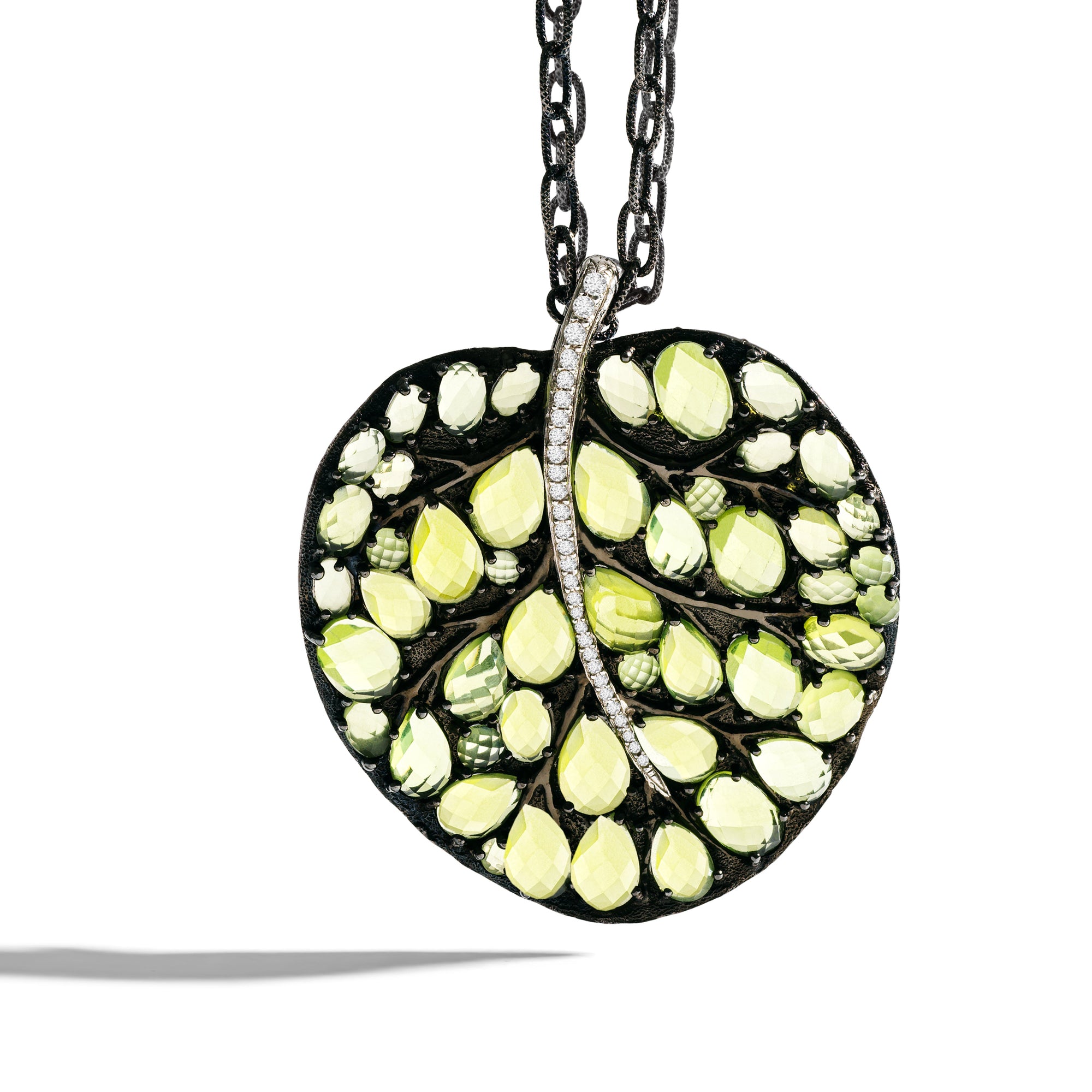 Michael Aram Botanical Leaf 53mm Necklace with Peridot and Diamonds