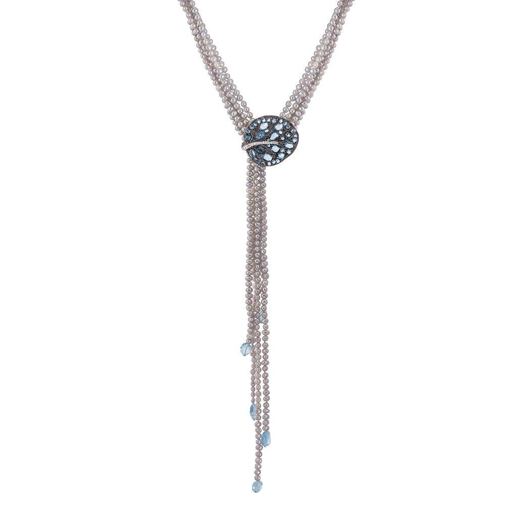 Michael Aram Botanical Leaf Multi Strand Lariat Necklace with Blue Topaz and Diamonds