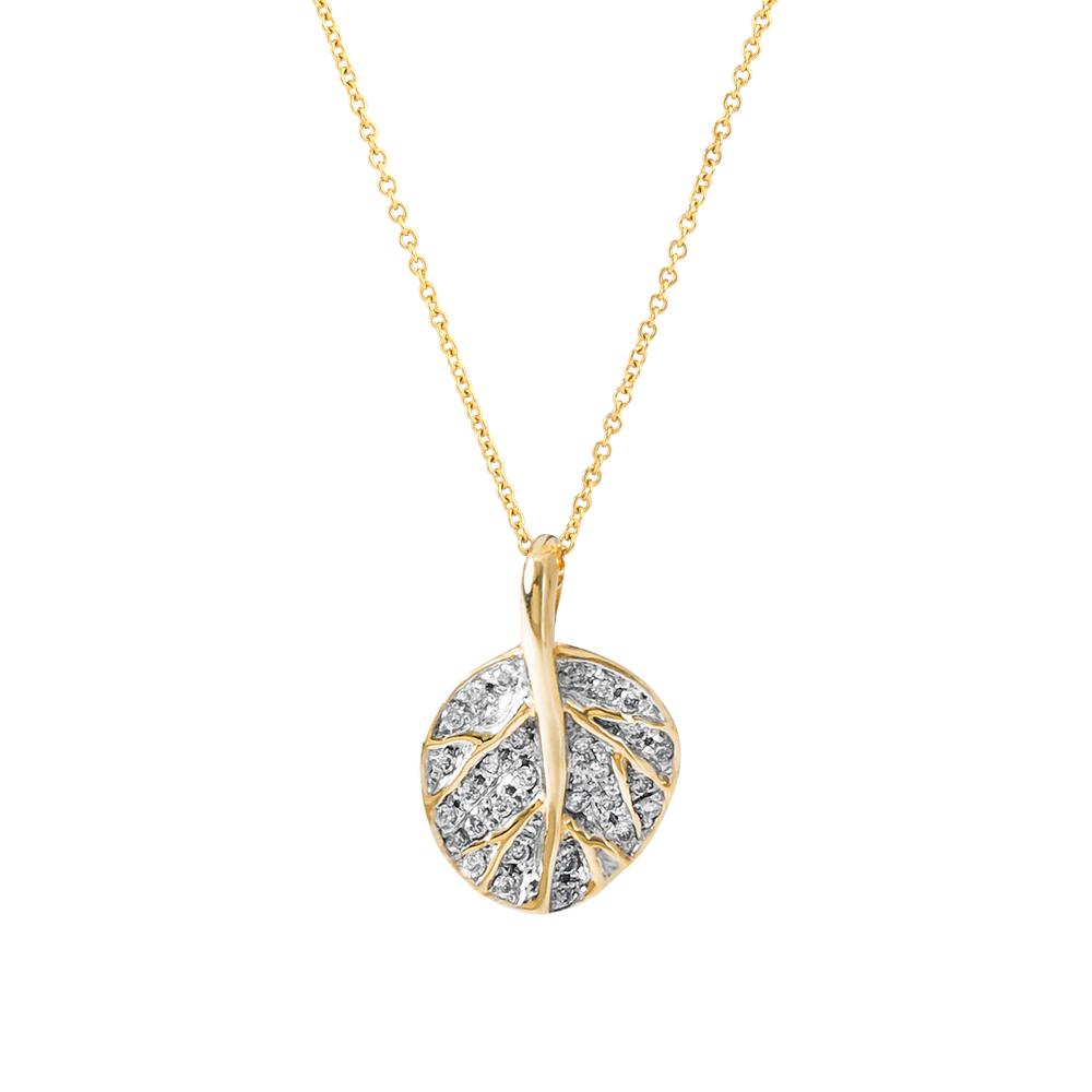 Michael Aram Botanical Leaf Pave Pendant w/ Diamonds in 18K Yellow Gold