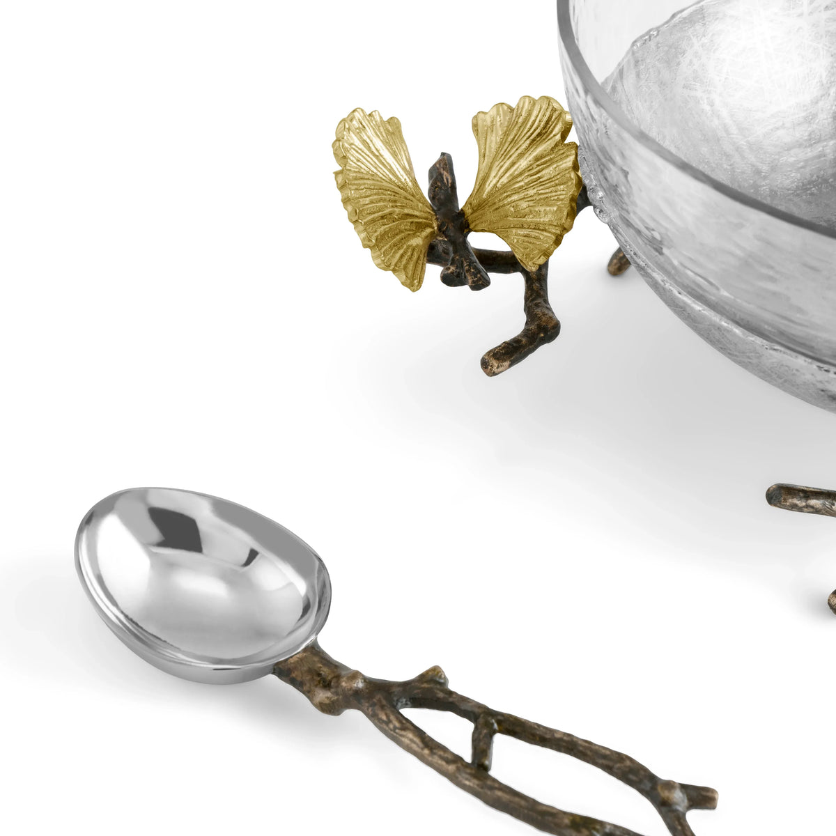 Butterfly Ginkgo Glass Nut Dish w/ Spoon Michael Aram