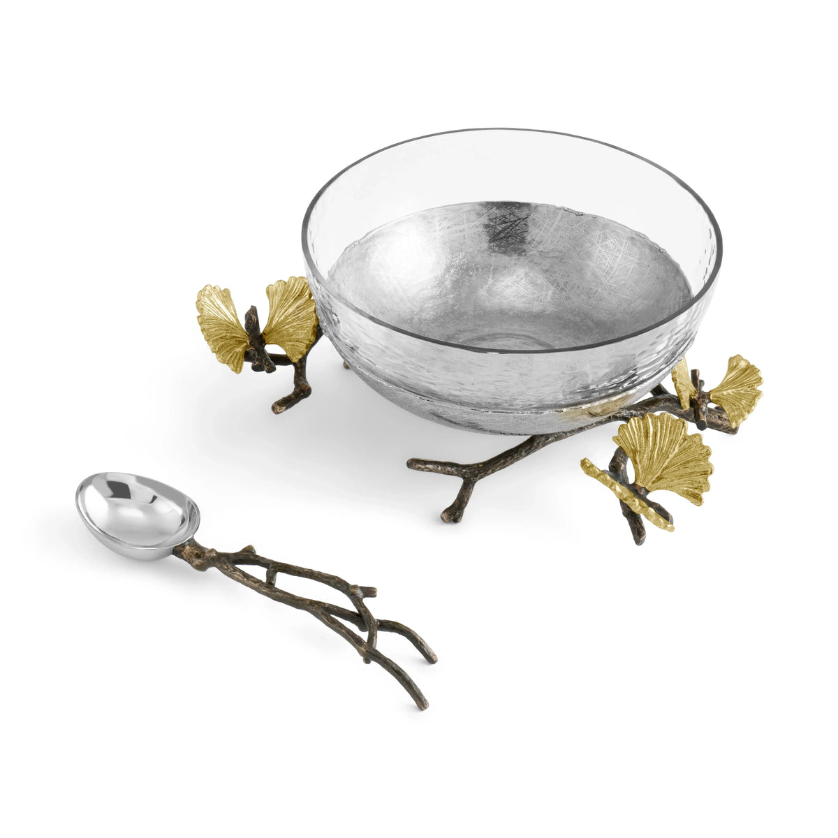 Butterfly Ginkgo Glass Nut Dish w/ Spoon Michael Aram